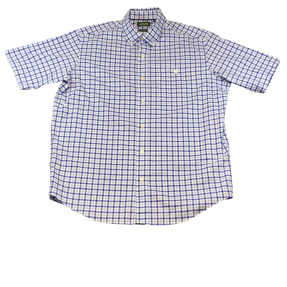 Orvis Mens Classic Fit Gingham Short Sleeve Button Down‎ Shirt Blue White Large